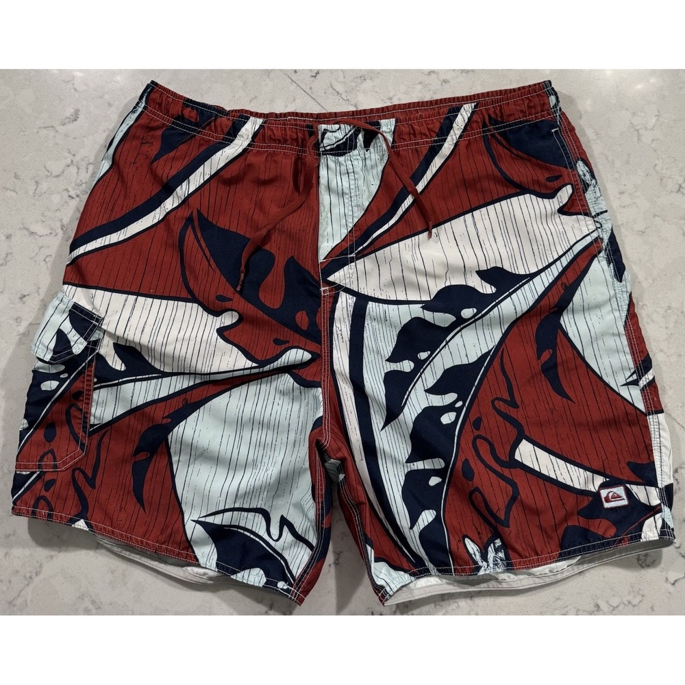 Quiksilver‎ Board Shorts Mens XL Red Blue Waterman Collection Tribal Surf Swim